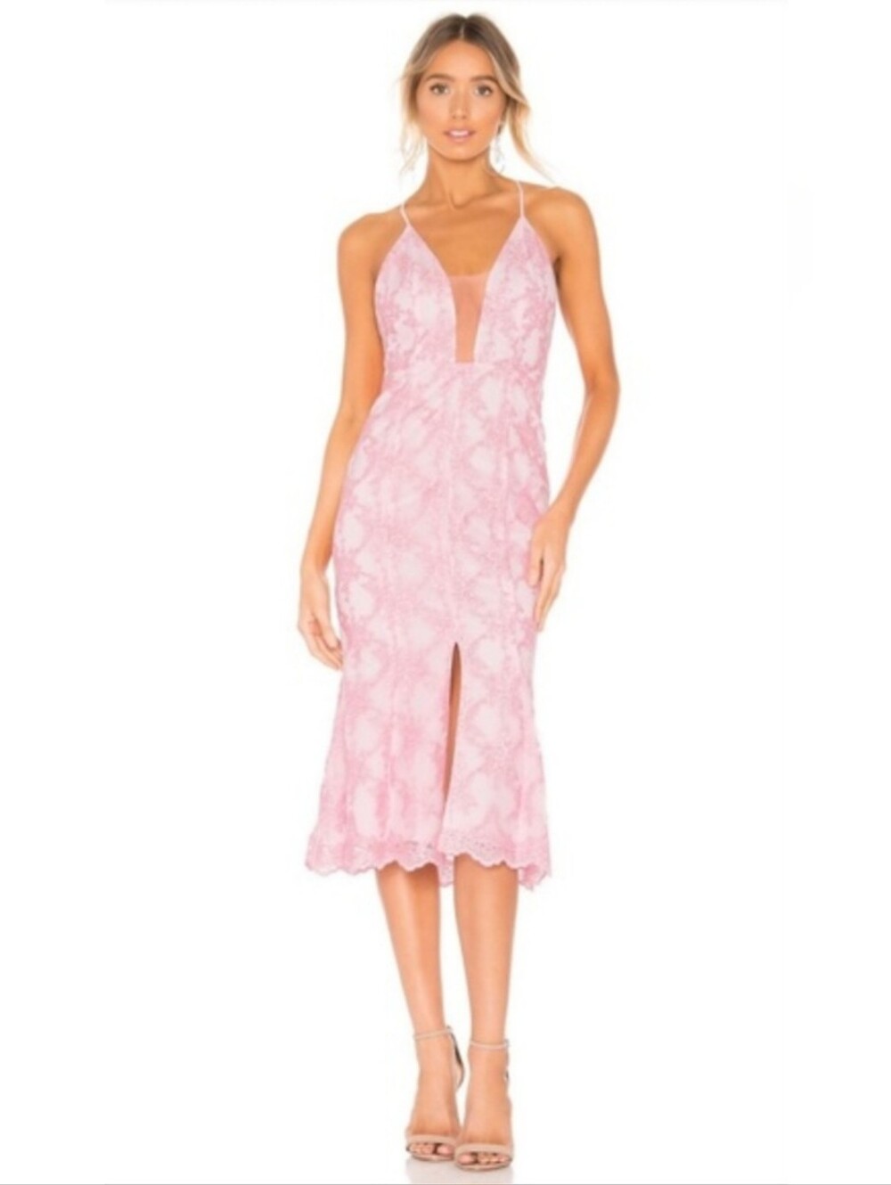 Revolve X By NBD Pink Lace Plunge Midi Dress Women's Size XL
